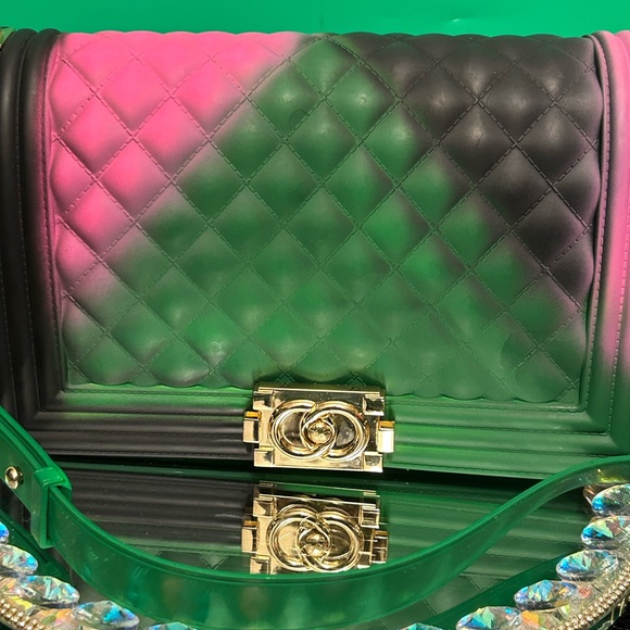 3 am USA Mix Tone Jelly Textured Crossbody Bag Approx. w/Charm 10 x 7 x 3.5 - Picture 4 of 17